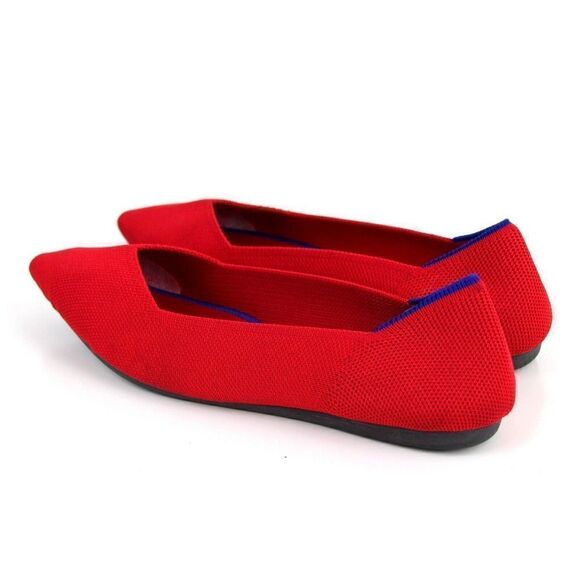 Rothy's RED TEXTILE BLUE TRIM POINTED TOE FLAT BALLET SLIP ON SHOES Sz 9W - Picture 3 of 11